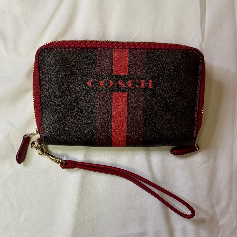 Coach Signature Monogram Crossbody Bag and Wallet Set Brown Red Stripe‎ - Picture 11 of 13